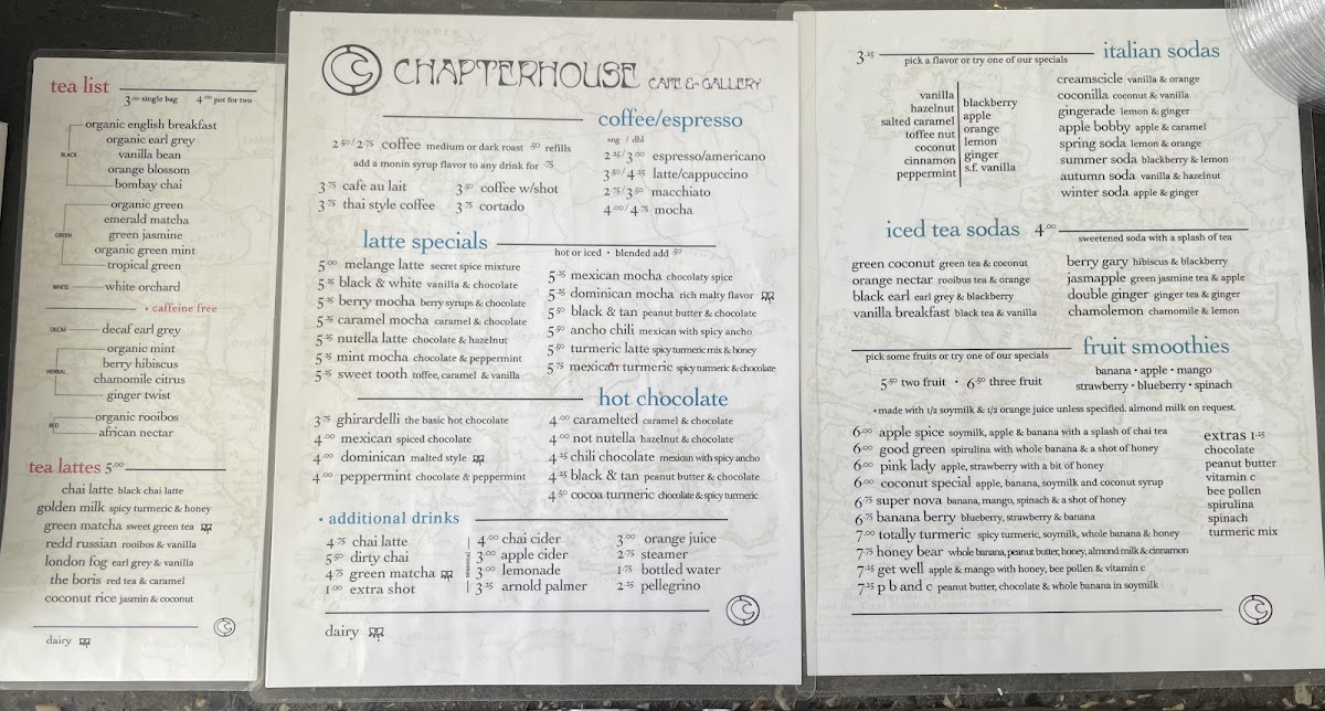 Chapterhouse Cafe & Gallery Menu - Image 1